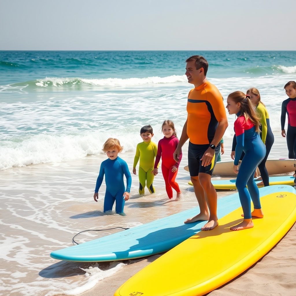 First-time surfers enjoying a lesson at the beach