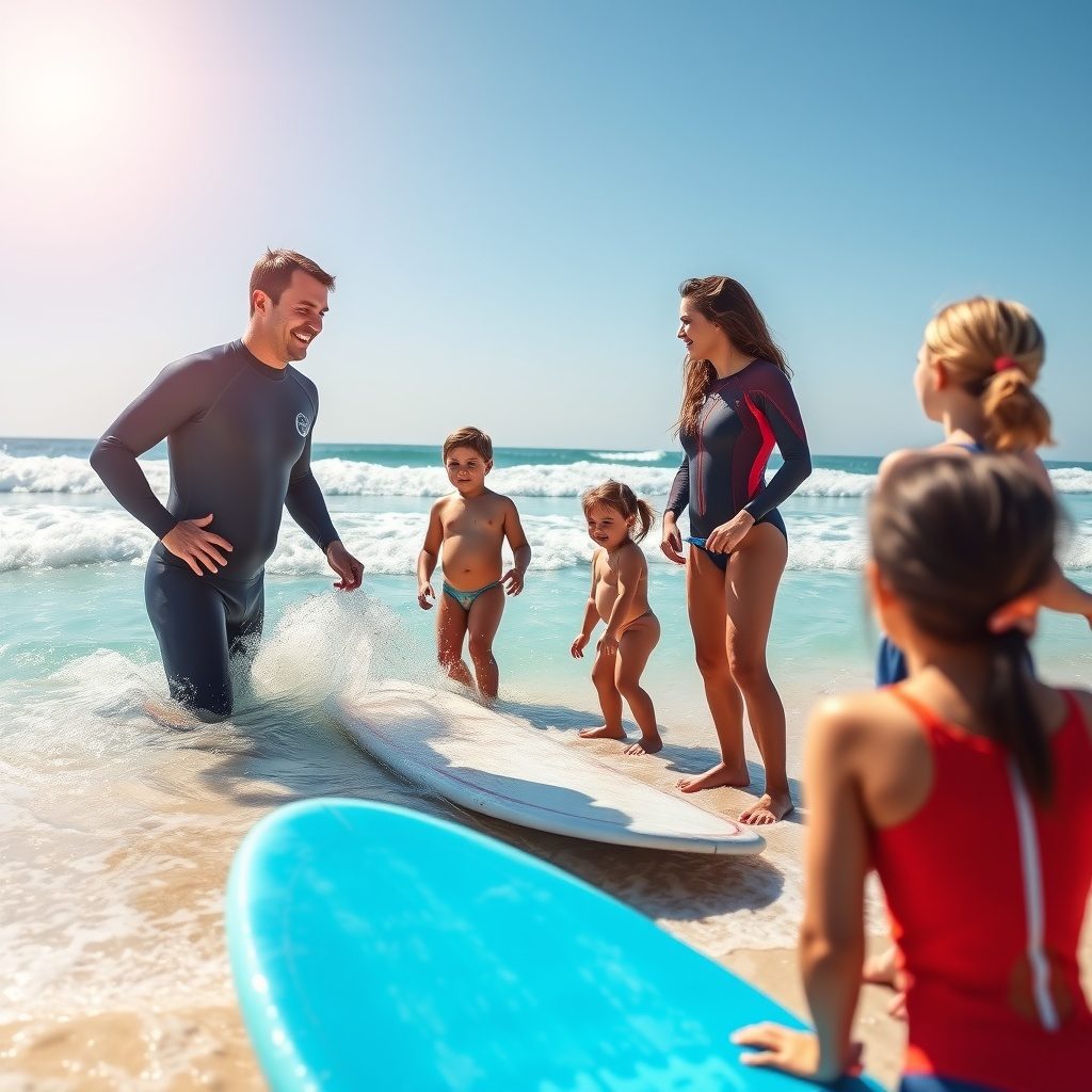 First-time surfers enjoying lessons