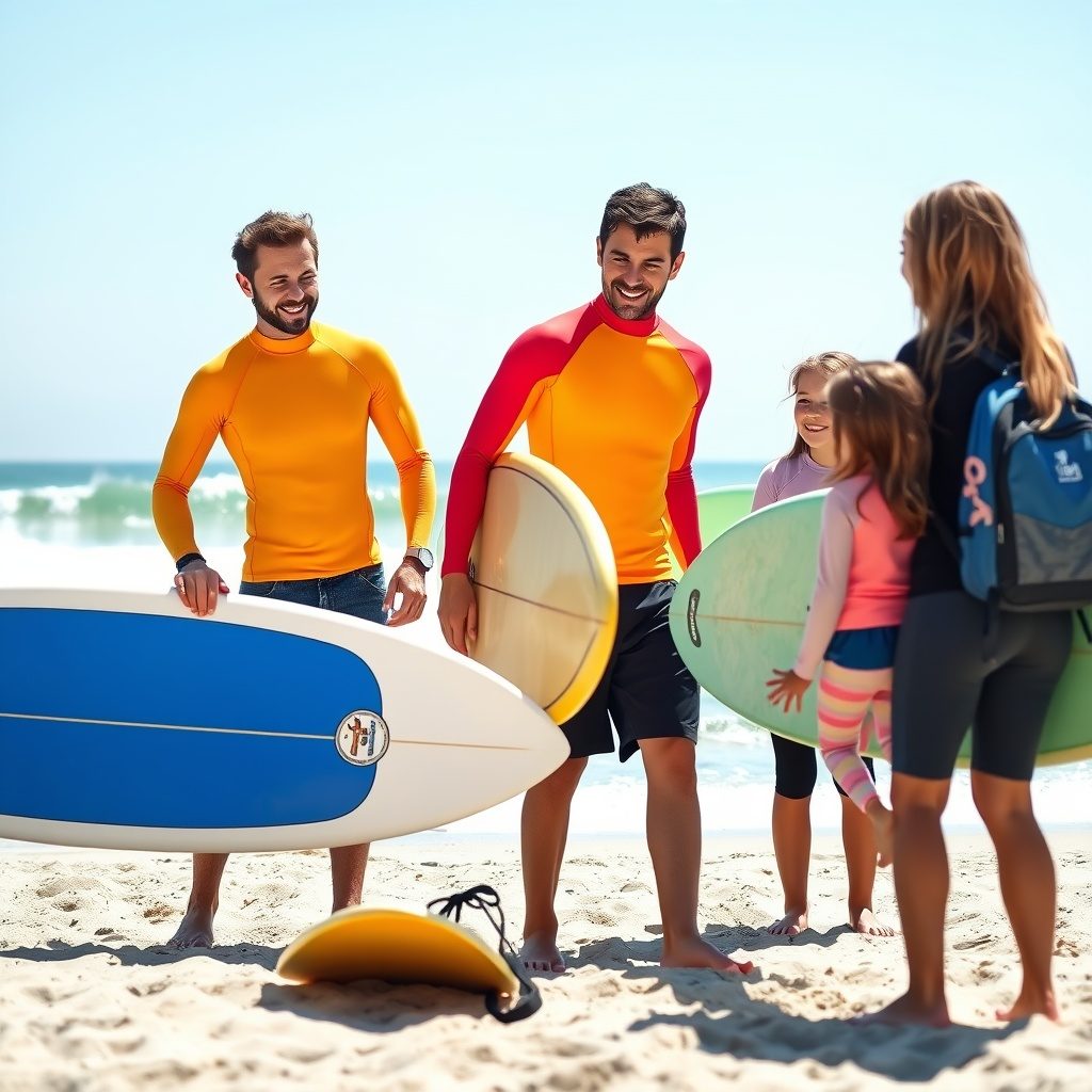 First-time surfers enjoying a lesson at the beach